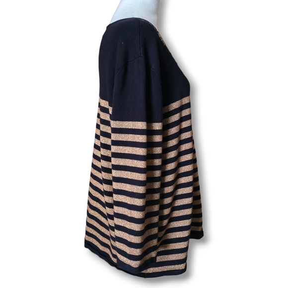 Alfred Dunner Black and Gold Striped Sweater With Embellished Neck - Size XL - Picture 2 of 7